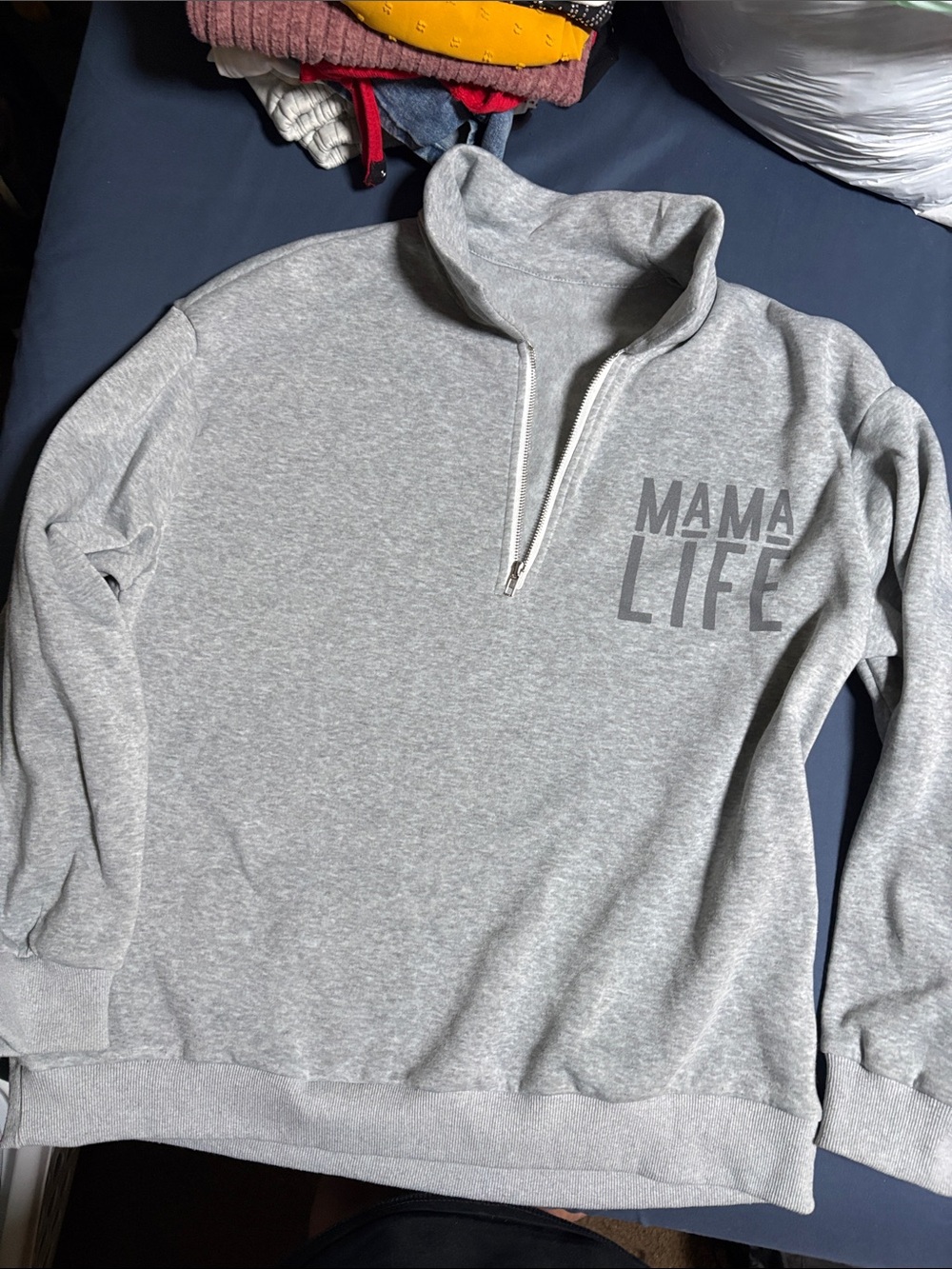 Mama Life Gray Quarter-Zip Sweatshirt